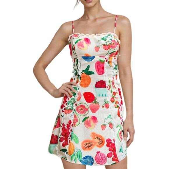 Lace Detail Fruit Print Cami Dress - Picture 2 of 4